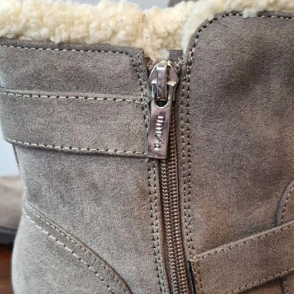 Unisa Taupe Suede Shearling-Lined Buckle Ankle Boots Size 9.5M